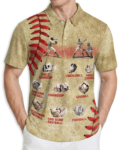 Baseball Pitch Types Polo Shirt, Vintage Style | Azhawaiian