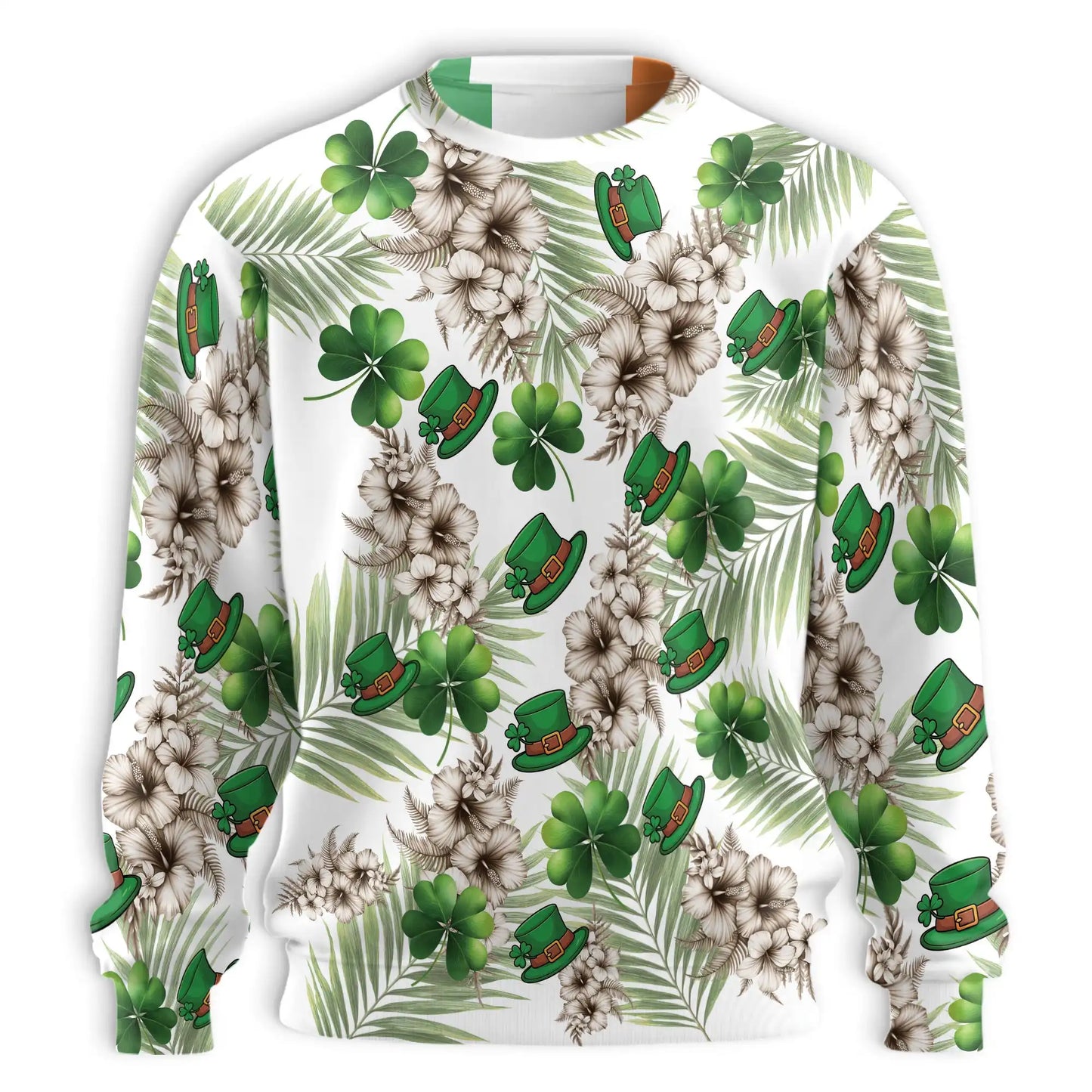 Irish Tropical Shamrock Hibiscus Pattern Sweatshirt – Tropical 3D All Over Print Design