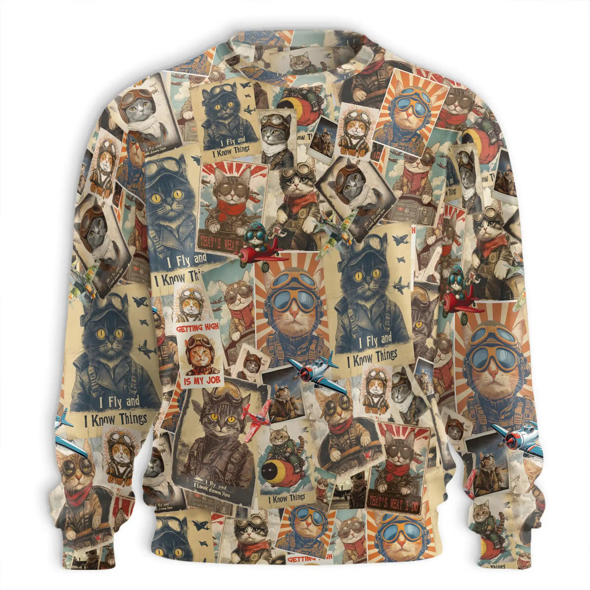 Pilot Cat Sweatshirt – Colorful Graphic 3D All Over Print Design