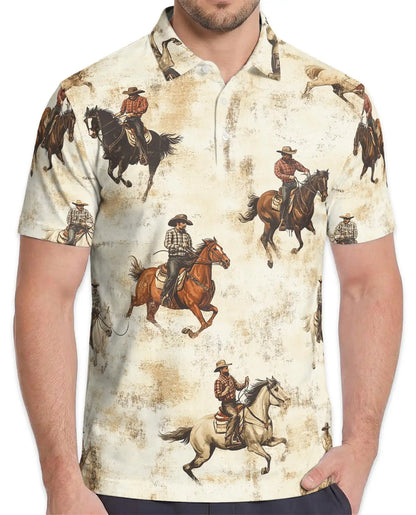 Cowboy Horse Riding Polo Shirt - Vintage Western Ranch Style | Azhawaiian