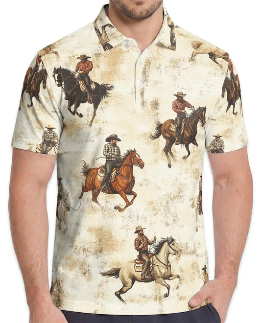Cowboy Horse Riding Polo Shirt - Vintage Western Ranch Style