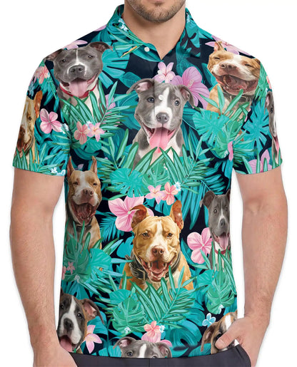 Happy Dogs Tropical Polo Shirt for Men, Cute Dog Print | Azhawaiian