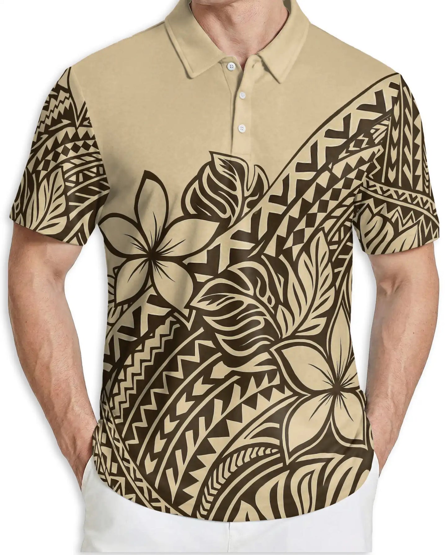 Polynesian Plumeria Tribal Polo Shirt-Hawaiian Island Pattern Design | Azhawaiian