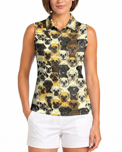 Pug Dog Pattern Sleeveless Polo Shirt for Women