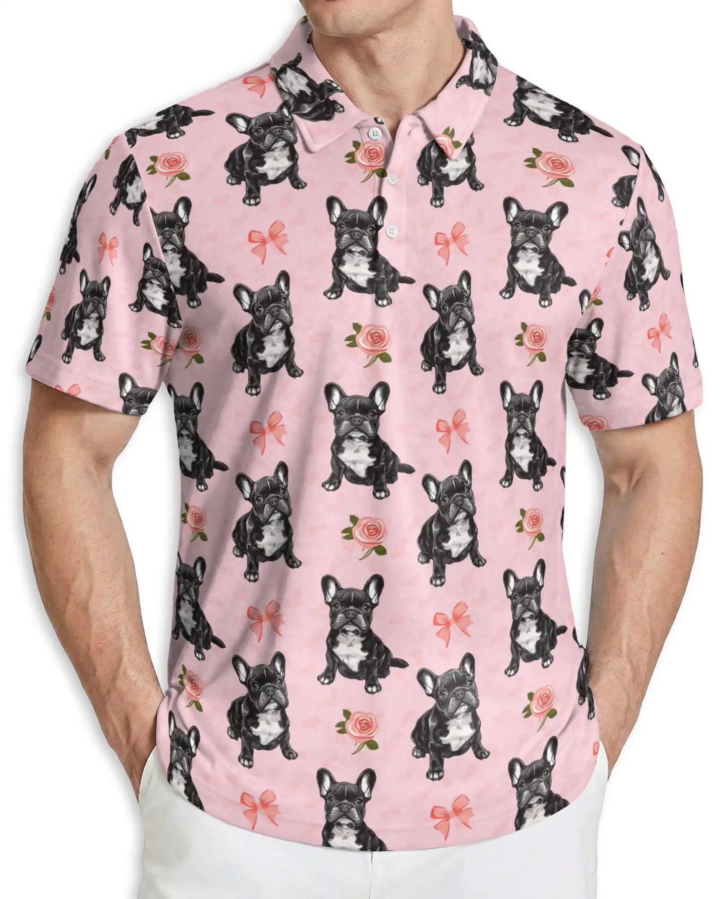 French Bulldog Rose Pattern Polo Shirt | Azhawaiian