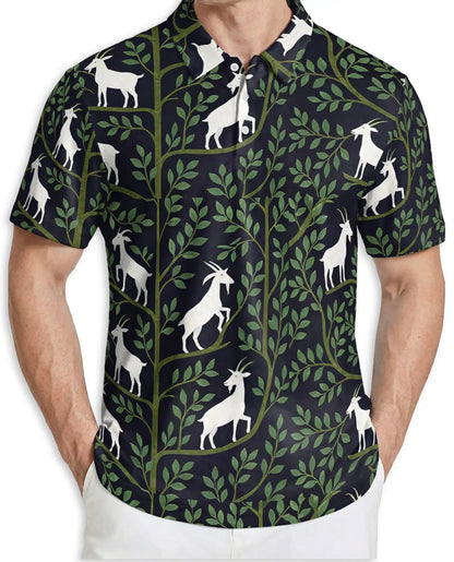 Botanical Goat Polo Shirt, Woodland Nature Print | Azhawaiian