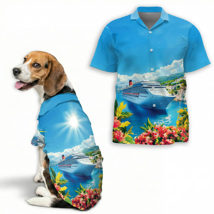 US Cruise Ship Travel Scene Matching Dog Owner Hawaiian Shirts, Funny Pet Aloha Shirt for Beach Vacation - Azhawaiian