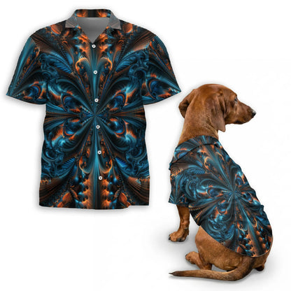 Abstract Fractal Geometric Summer Beach Matching Dog Owner Hawaiian Shirts, Pet Aloha Shirt - Azhawaiian