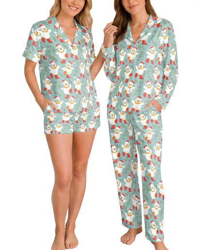 Christmas Duck Pajama Set for Women – Cute Ducklings in Santa Hats & Red Boots