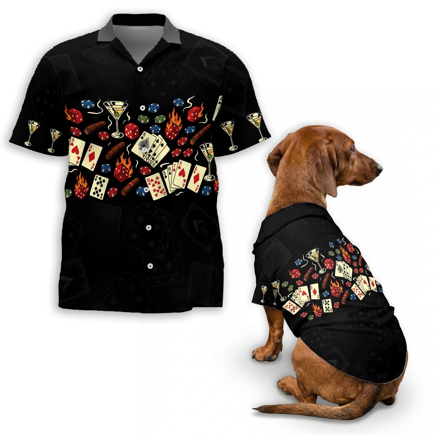 Poker Theme Matching Dog Owner Hawaiian Shirts, Funny Pet Aloha Shirt for Beach Vacation - Azhawaiian