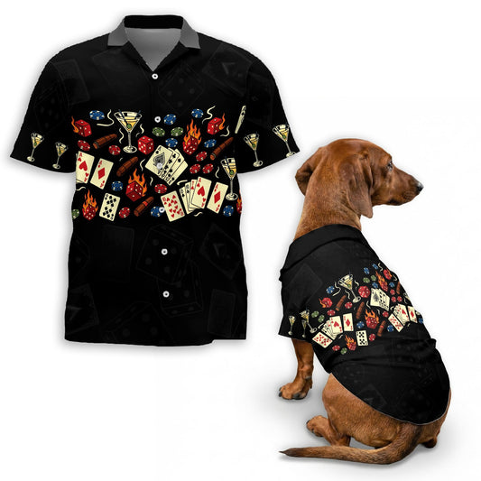 Poker Theme Matching Dog Owner Hawaiian Shirts, Funny Pet Aloha Shirt for Beach Vacation - Azhawaiian