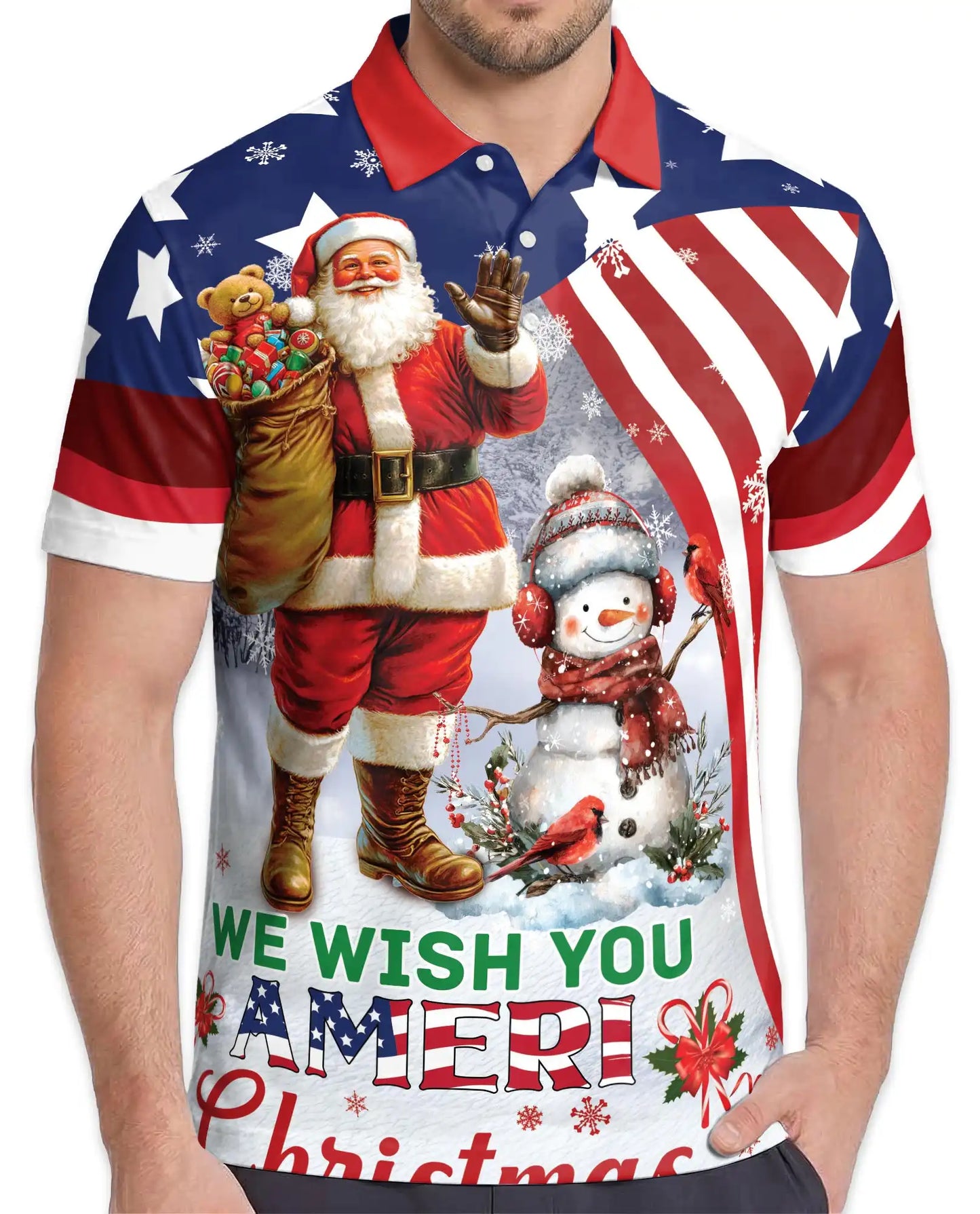 Patriotic Santa Polo Shirt - American Christmas Style | Azhawaiian