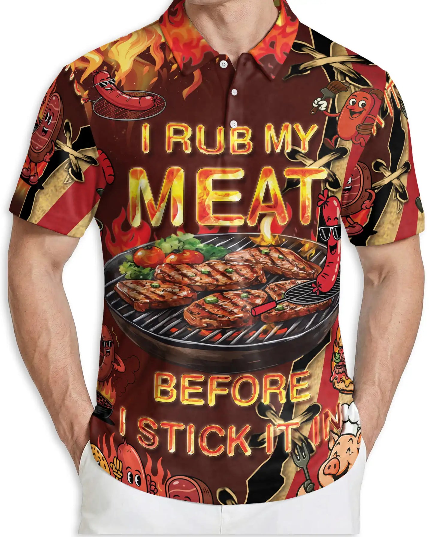 Funny BBQ Grill Master 3D Polo Shirt for Men, Backyard Barbecue Party Style | Azhawaiian