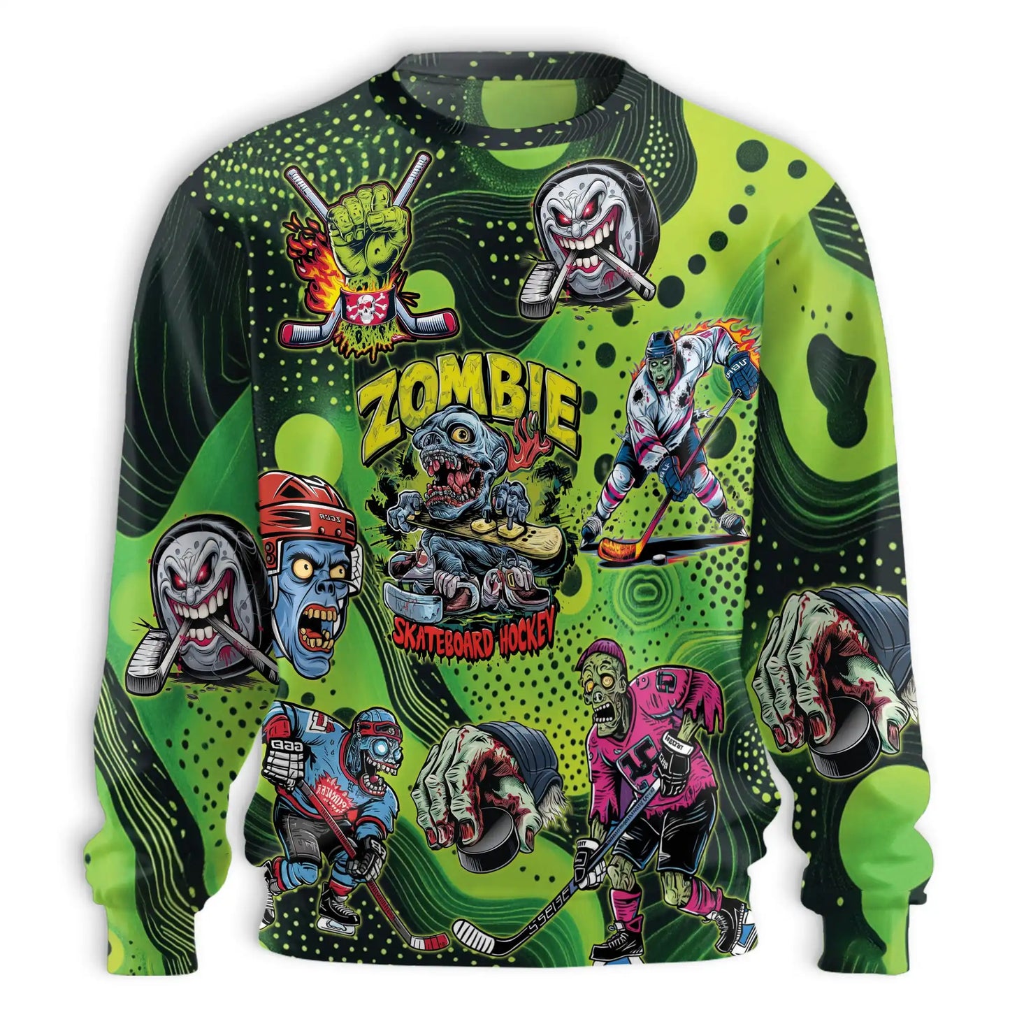 Zombie Hockey Sweatshirt – Colorful Graphic 3D All Over Print Design
