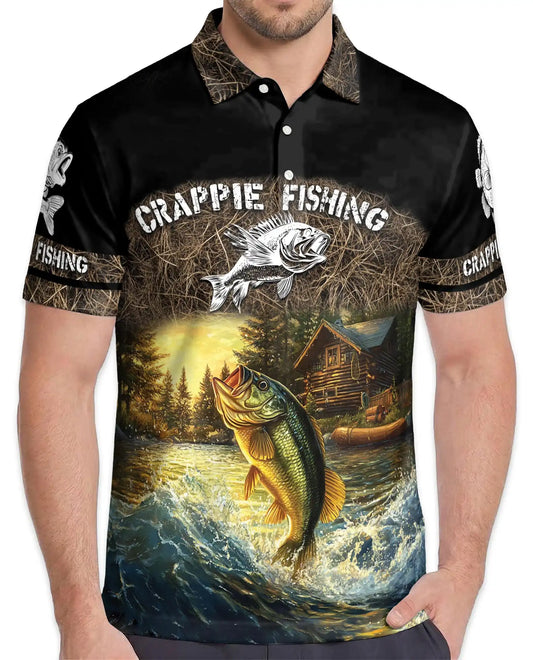 Crappie Fishing Polo Shirt, Bass Lake Outdoor Style