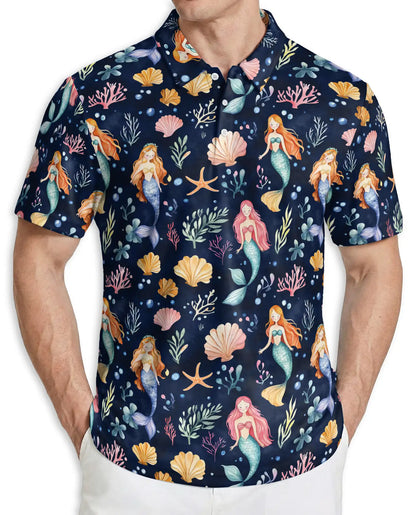 Mermaid Ocean Polo Shirt, Cute Sea Life Style | Azhawaiian