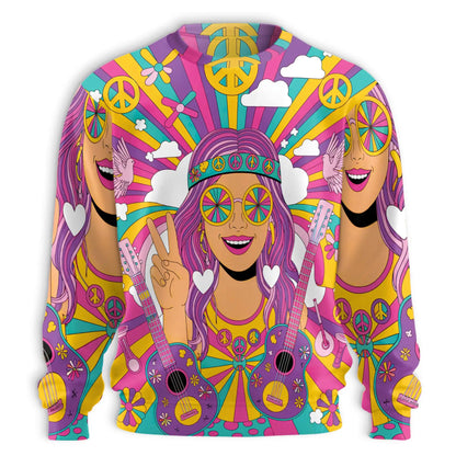 Guitar Hippie Girl Sweatshirt – Colorful Graphic 3D All Over Print Design
