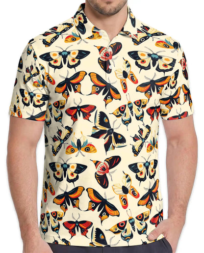 Vintage Moth Polo Shirt - Retro Butterfly Insect Style | Azhawaiian