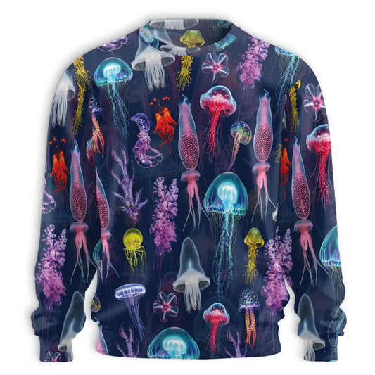 Luminescent Jellyfish Pattern Sweatshirt – Colorful Graphic 3D All Over Print Design