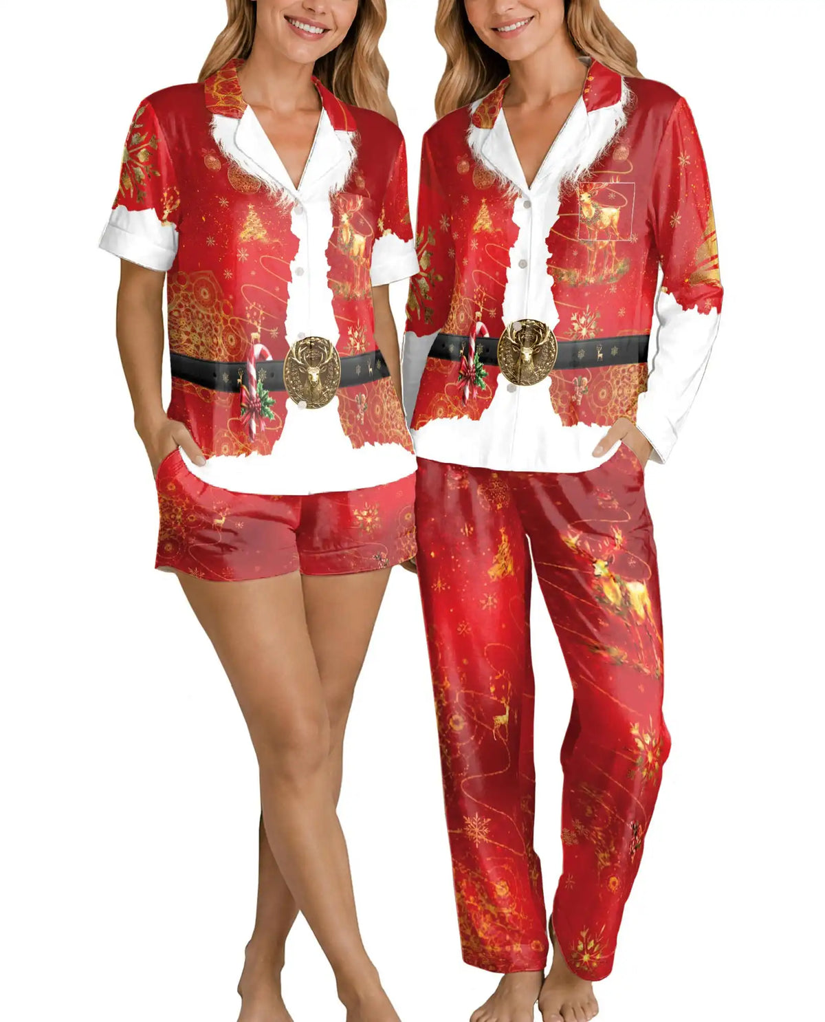 Santa Claus Christmas Pajama Set for Women, Holiday Satin Sleepwear