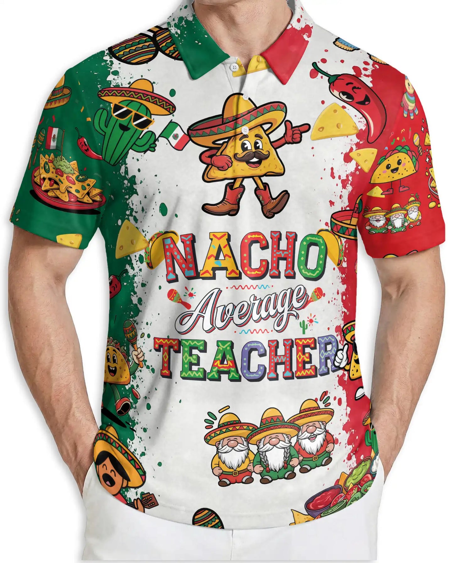 Fiesta Teacher Polo Shirt, Mexican Taco Party Print | Azhawaiian