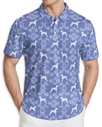 Dog Pattern Polo Shirt, Classic Blue Style | Azhawaiian