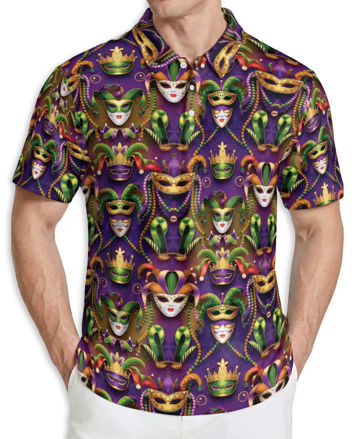 Mardi Gras Mask Hawaiian Polo Shirt | Azhawaiian