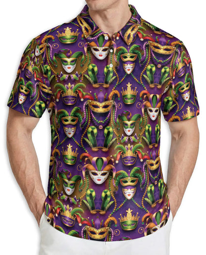 Mardi Gras Mask Hawaiian Polo Shirt | Azhawaiian