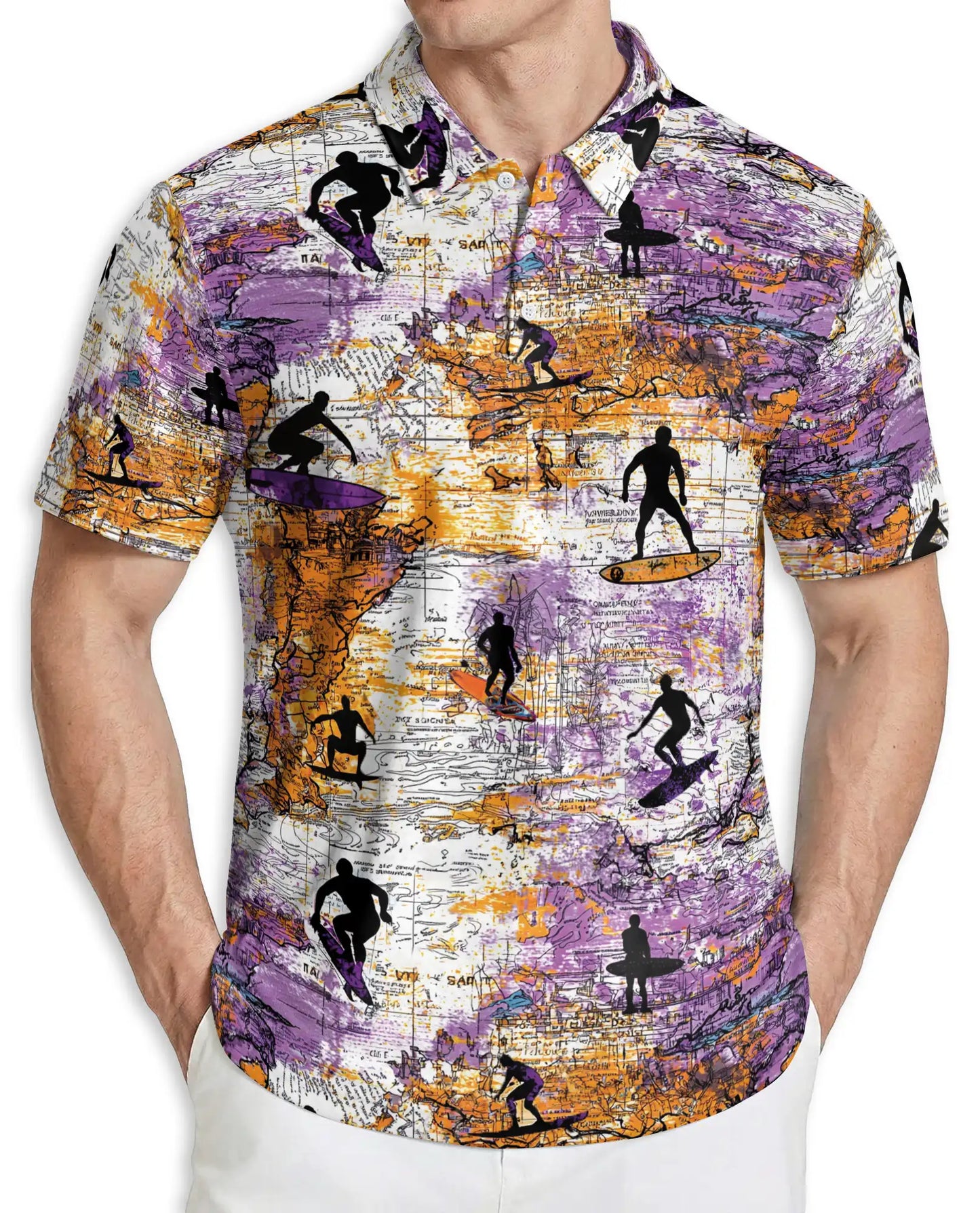 Surfing Map 3D Polo Shirt for Men | Azhawaiian