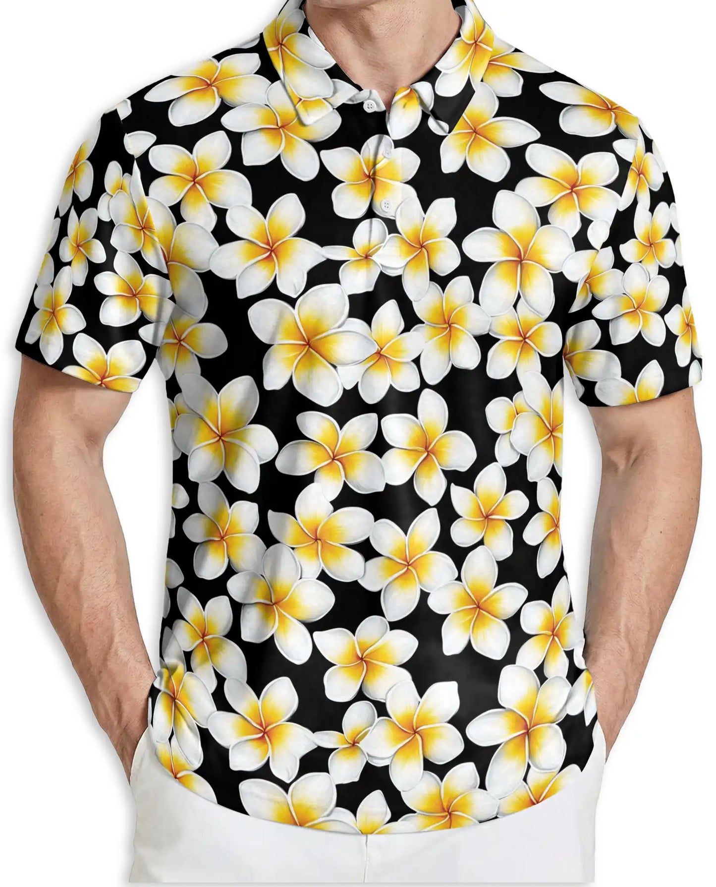 Plumeria Flower 3D Polo Shirt for Men, Tropical Floral Island Style | Azhawaiian
