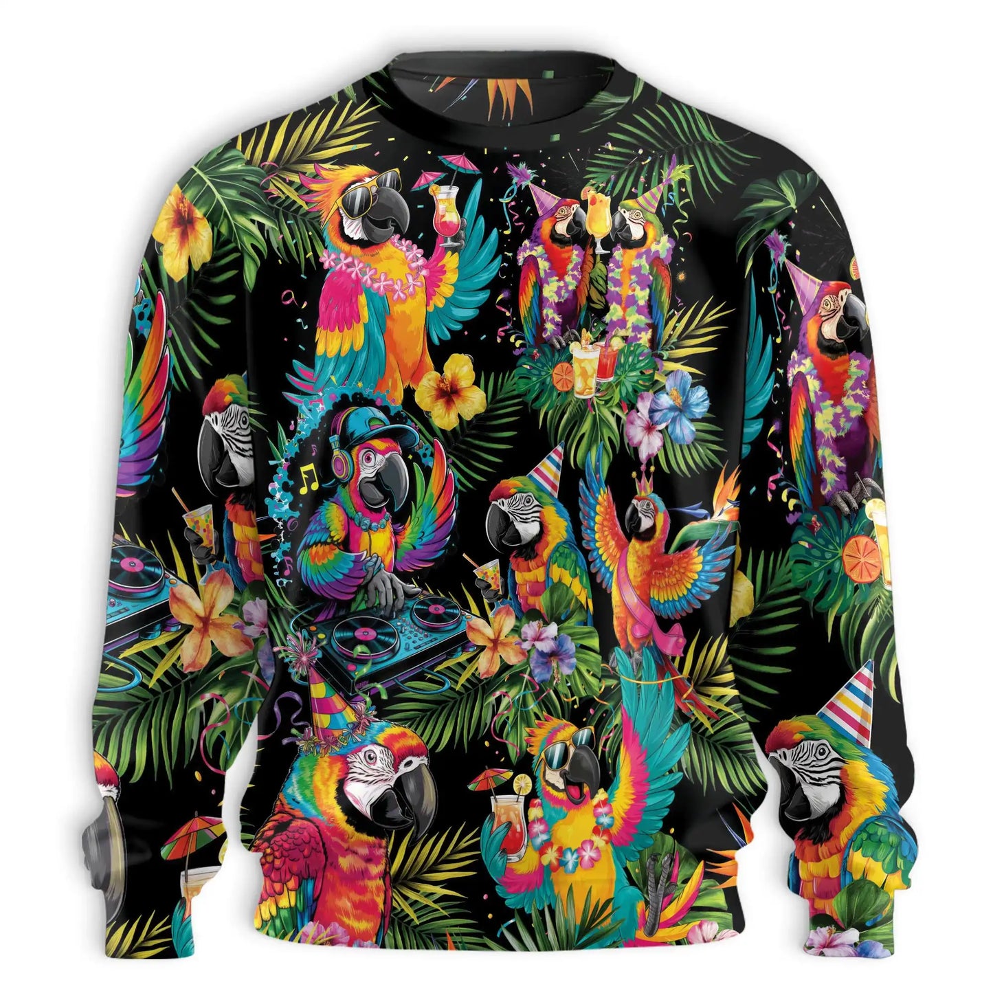 DJ Parrot Tropical Pattern Sweatshirt – Tropical 3D All Over Print Design