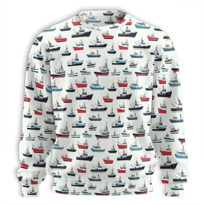 Fishing Boat Pattern Sweatshirt – Colorful Graphic 3D All Over Print Design