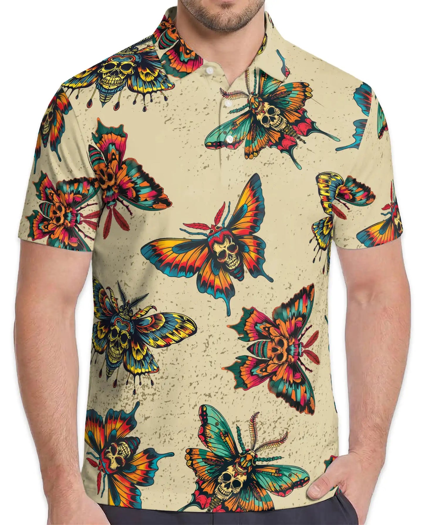 Skull Butterfly Polo Shirt, Gothic Vintage Style | Azhawaiian