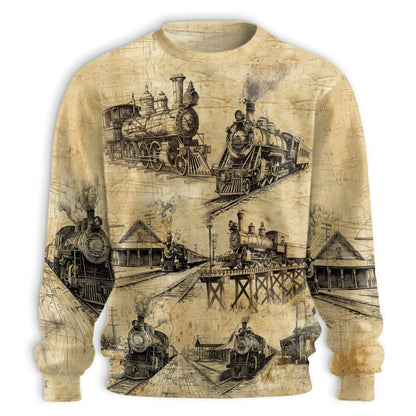 Vintage Locomotive Engine Sweatshirt – Vintage 3D All Over Print Design