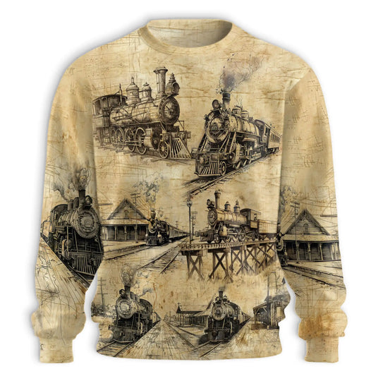 Vintage Locomotive Engine Sweatshirt – Vintage 3D All Over Print Design