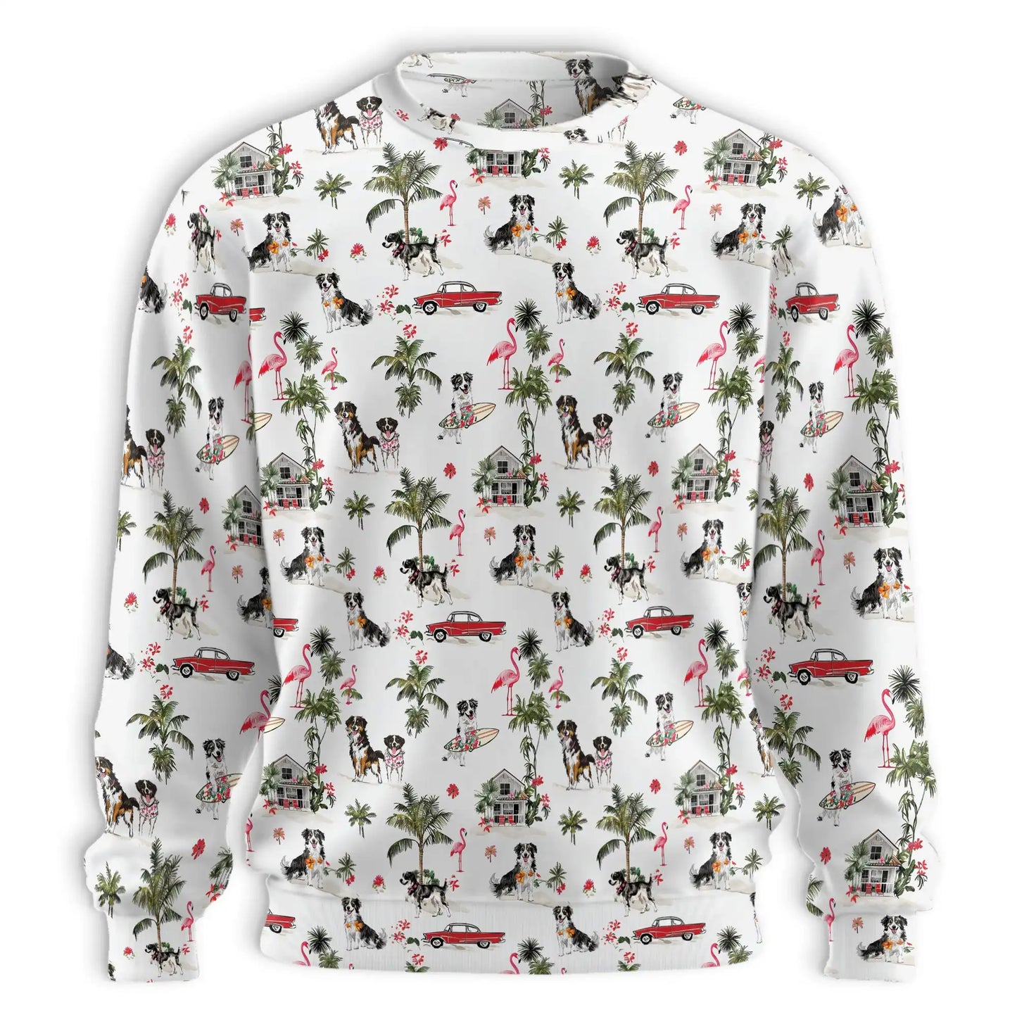 Border Collie Flamingo Palm Tree Tropical Sweatshirt – Tropical 3D All Over Print Design