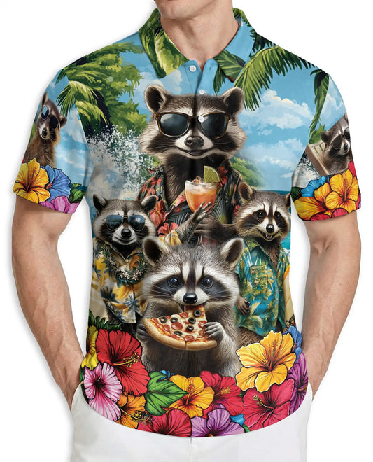 Raccoon Hawaiian Polo Shirt, Funny Tropical Style | Azhawaiian