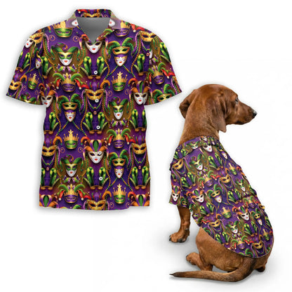 Happy Mardi Gras Tropical Beach Matching Dog Owner Hawaiian Shirts, Funny Pet Aloha Shirt for Beach Vacation - Azhawaiian
