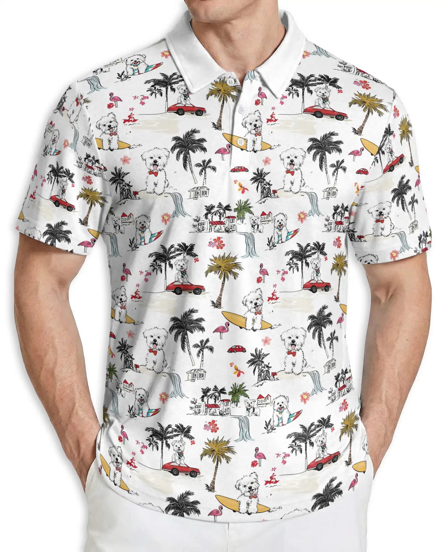 Cute Dog Hawaiian Polo Shirt, Beach Surf Style | Azhawaiian