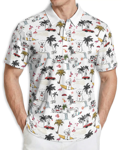 Cute Dog Hawaiian Polo Shirt, Beach Surf Style | Azhawaiian