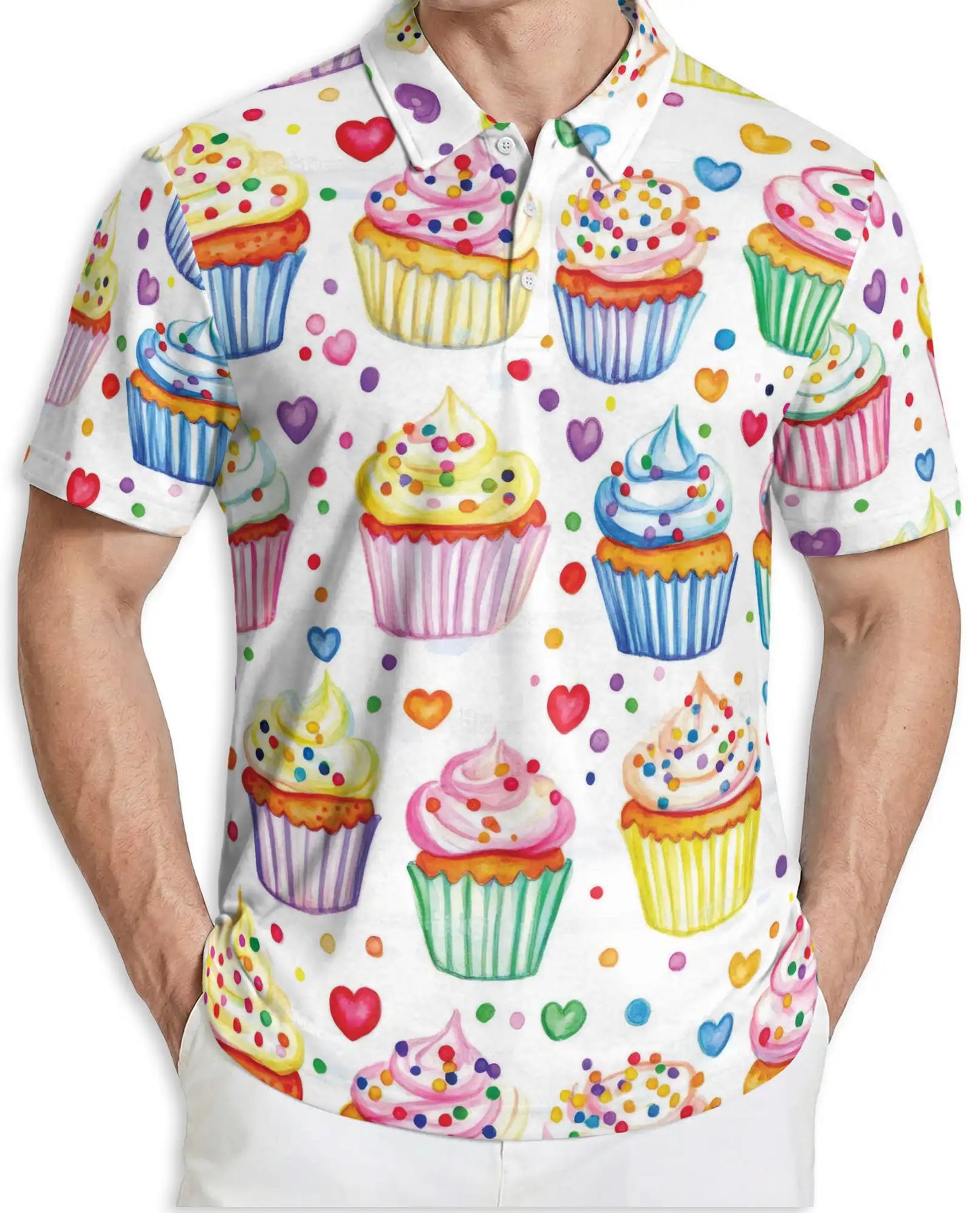 Cupcake 3D Polo Shirt for Men, Sweet Dessert Candy Style | Azhawaiian