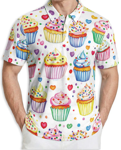 Cupcake 3D Polo Shirt for Men, Sweet Dessert Candy Style | Azhawaiian