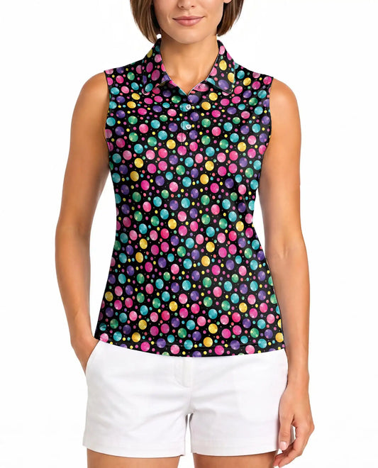 Colorful Polka Dots Sleeveless Polo Shirt for Women  | Azhawaiian
