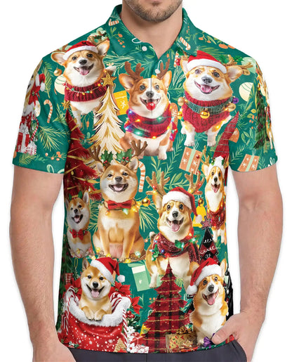 Christmas Corgi Polo Shirt - Festive Holiday Dog Style | Azhawaiian