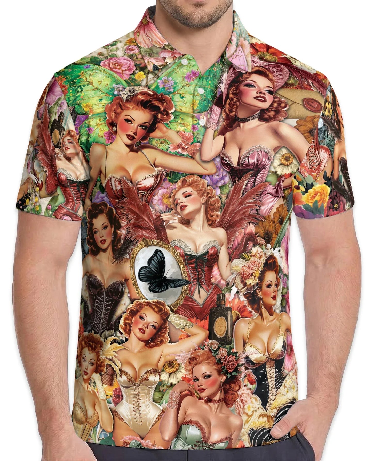 Vintage Dancer Pinup Carnival Polo Shirt for Men, Retro Circus Style | Azhawaiian