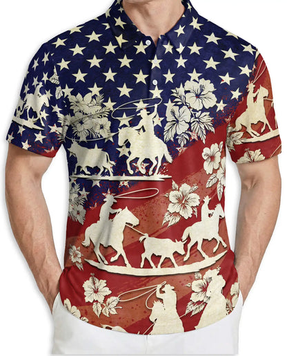 Cowboy Rodeo Polo Shirt, Patriotic Western Print | Azhawaiian