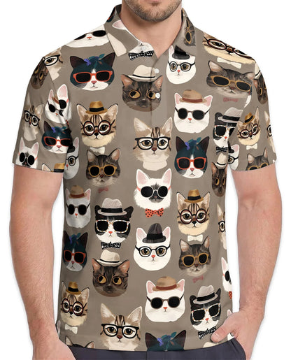 Fashion Cats Polo Shirt for Men, Stylish Feline Art Design | Azhawaiian