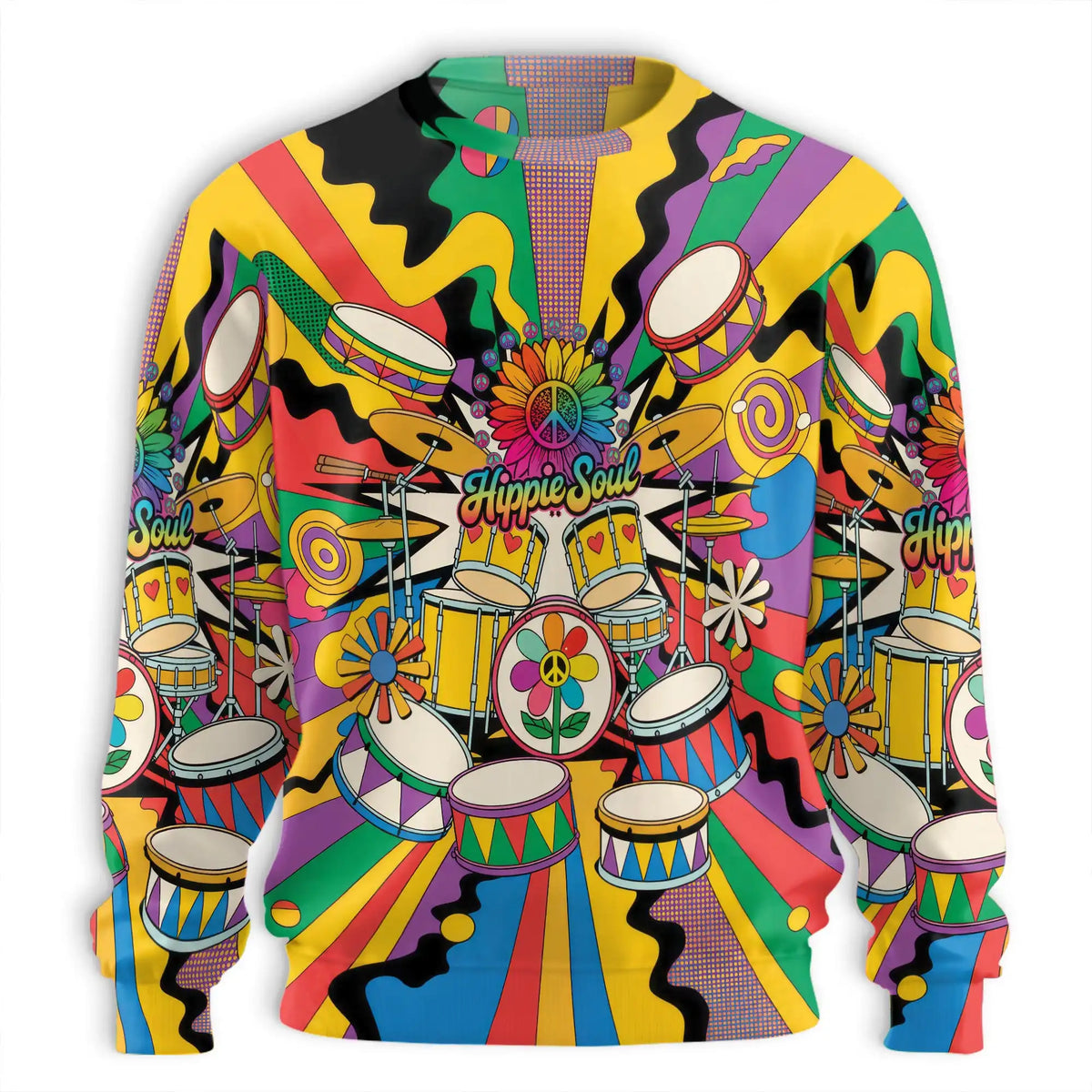 Peace Love Drums Sweatshirt – Colorful Graphic 3D All Over Print Design