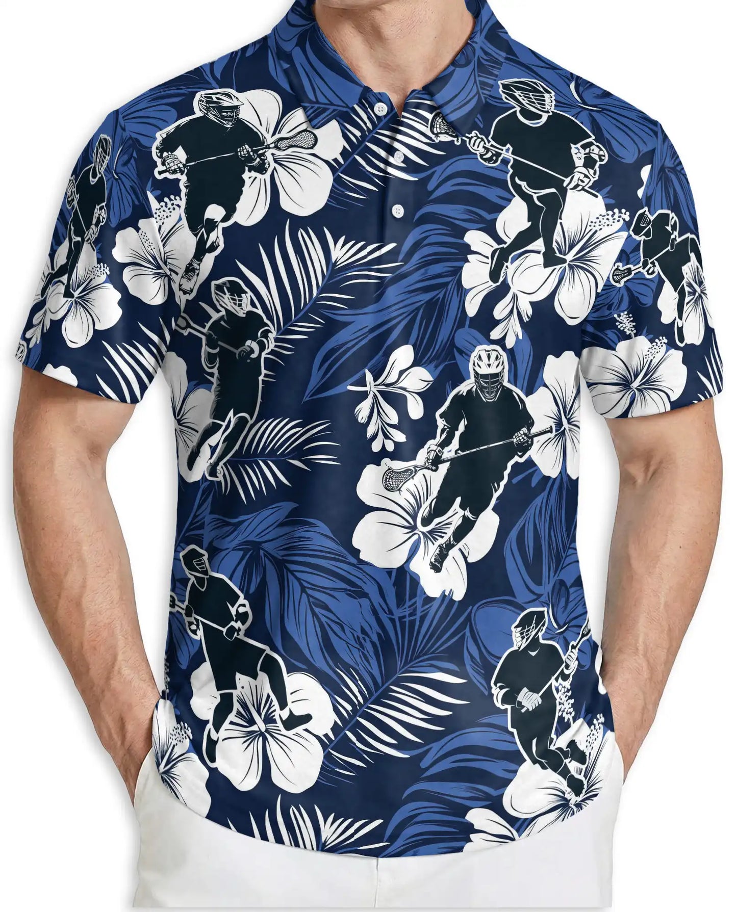Tropical Lacrosse 3D Polo Shirt for Men, Hawaiian Sports Floral Style | Azhawaiian