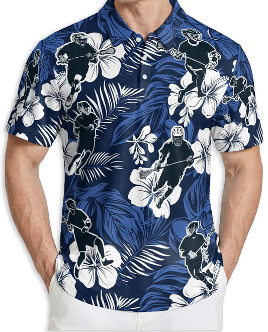 Tropical Lacrosse 3D Polo Shirt for Men, Hawaiian Sports Floral Style | Azhawaiian